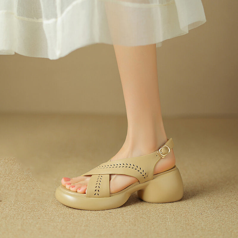 Summer Breathable Hollow Cross Thick Bottom Sandals