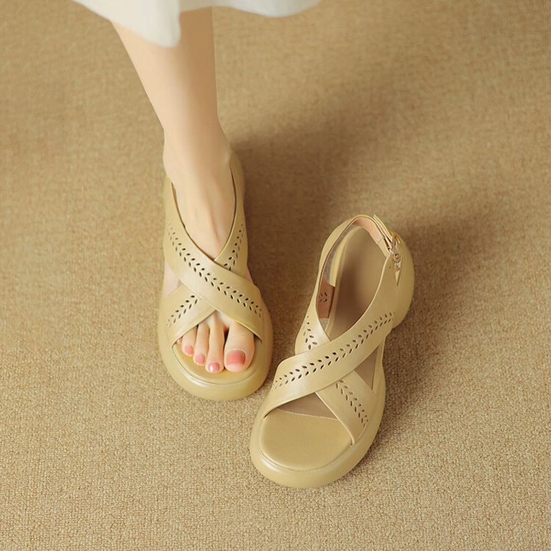 Summer Breathable Hollow Cross Thick Bottom Sandals